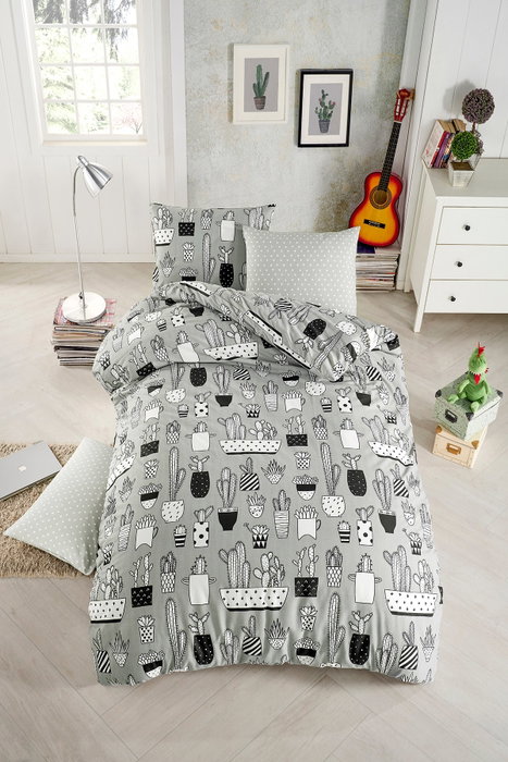 L'essentiel linge de maison Cactus - Juego de funda nórdica individual Gris, Negro y Blanco L'essentiel linge de maison Cactus - Juego de funda nórdica individual Gris, Negro y Blanco